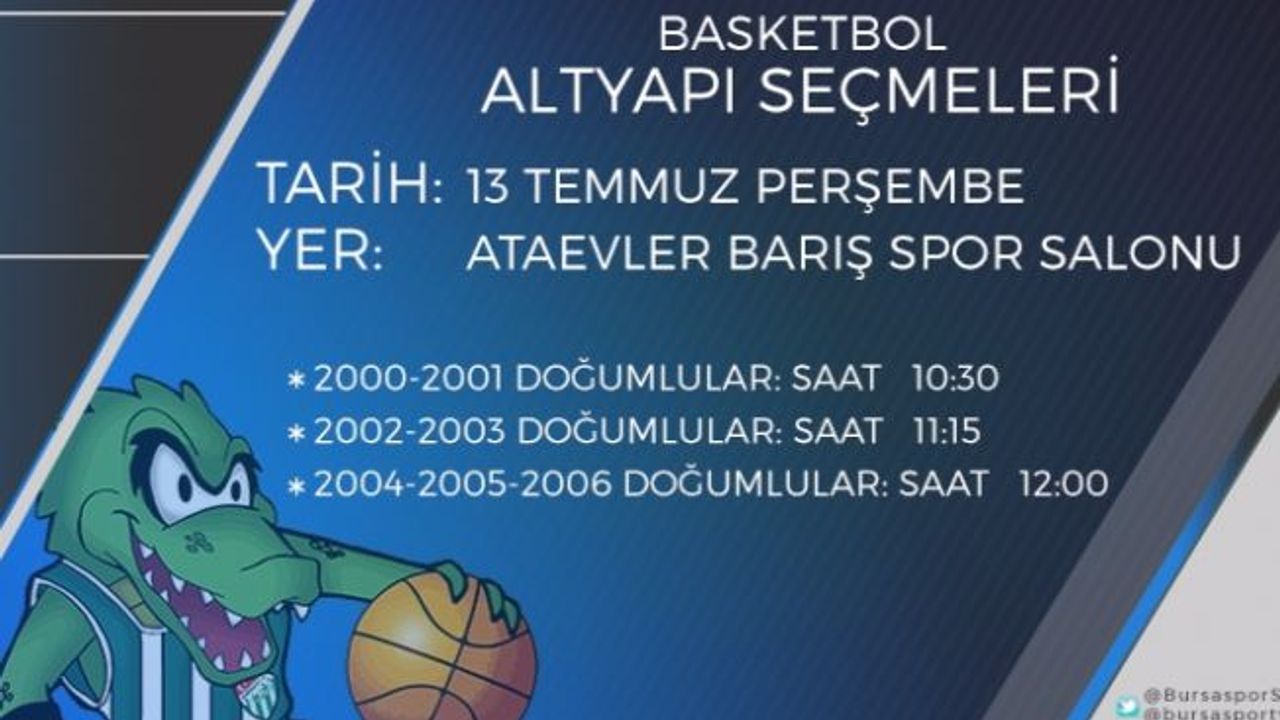 Bursaspor Basketbol altyapı seçmeleri başlıyor