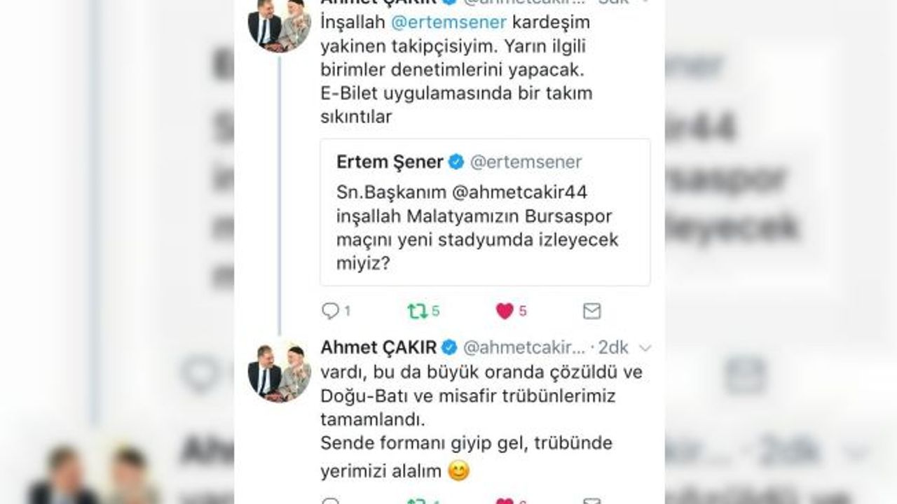 Malatyaspor - Bursaspor maçına Ertem Şener'i davet etti