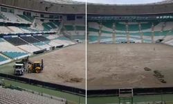 Bursaspor'da saha zemini kaldırıldı